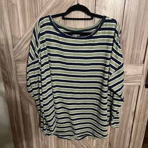 NEW w/o tags olive green/navy blue stripe - high/low hem line - frayed neckline